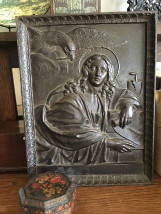Antique Cast Iron Bronze Sculpture Christian Religion Mystic Eagle Art Plaque