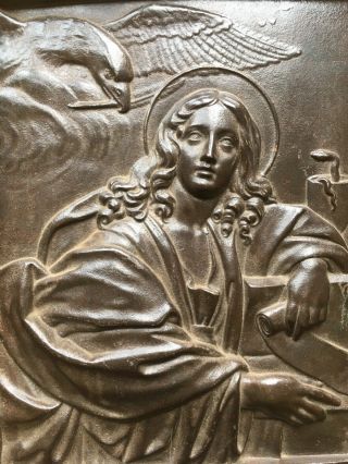 ANTIQUE CAST IRON Bronze Sculpture Christian Religion Mystic Eagle Art Plaque 4