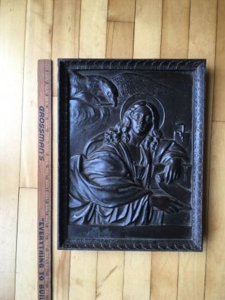 ANTIQUE CAST IRON Bronze Sculpture Christian Religion Mystic Eagle Art Plaque 6