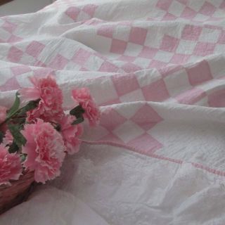 Quilting Romantic Vintage Orchid Pink & White Irish Chain Quilt 86x84