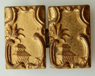 Antique Vintage Art Deco Egyptian Revival Gold Gilt Double Belt Buckle Unusual