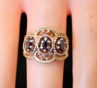 Antique Estate 14k Gold 2/3 Ct Oval Garnet Ornate Ladies Ring Size 6.  75