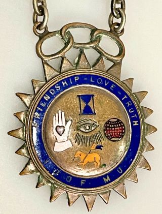 Antique 1915 Odd Fellows IOOF Enamel Medal Heart in Hand All Seeing Eye Mass. 2