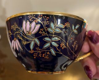 Antique Kuznetsov Russian Porcelain Gilt Cobalt Cup And Saucer