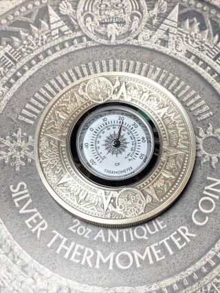 2018 $2 Tuvalu Thermometer Antique Finish 2oz 9999 Silver W/box And