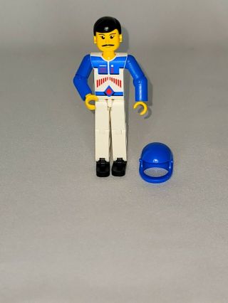 Vintage Lego Technic 3.  5 " Race Car Driver Figure W/ Helmet Blue White 2706