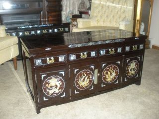 Vintage Black Lacquer Mop Low Cabinet Chest Tv Stand
