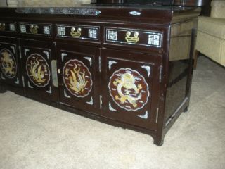 Vintage Black Lacquer MOP Low Cabinet Chest TV Stand 3