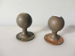 Antique Brass Door Knobs Handles Plates Vintage Old Bronze Victorian Round Odd