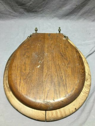 Antique Oak Toilet Seat Hardwood Vanarnam Co Lid Brass Vintage Old 423 - 20b
