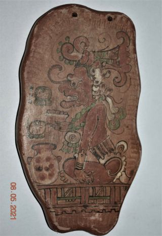 Pre Columbian Mayan Pendant,  Glyphs 5 " Prov