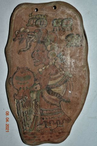 Pre Columbian Mayan Pendant,  Glyphs 6 " Prov