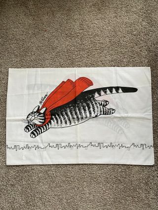 Vintage B Kliban Flying Cat Pillowcase Red Cape