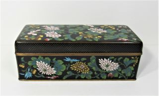 Antique Large Chinese Black Enamel Floral Cloisonne Box