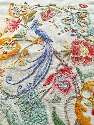 Decorative Vintage Hand Raised Embroidered Tapestry Panel Piece Peacock Ect