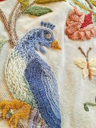 DECORATIVE VINTAGE HAND RAISED EMBROIDERED TAPESTRY PANEL PIECE PEACOCK ECT 2