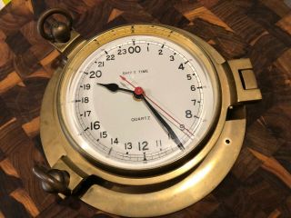 Solid Brass Ships Clock 24 Hour Military Maritime Quartz Jeco Clock Porthole