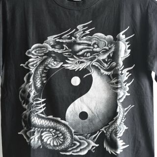 Vtg Chinese Dragon Yin Yang Black Thick Cotton T Shirt Xl Sz