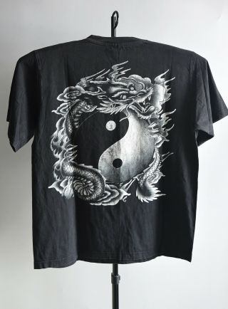 VTG Chinese Dragon Yin Yang Black Thick Cotton T Shirt XL Sz 3