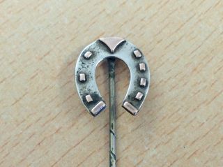 Antique Sterling Silver & Gold Lucky Horseshoe Stick Pin 1890