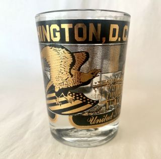 Federal Glass Vtg Washington,  Dc White House Black & Gold Eagle Flag Shot Glass