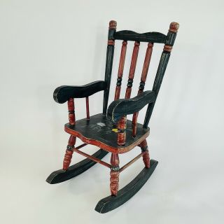 Vintage Handmade Wooden Doll Rocker Rocking Chair Floral Folk Art Painted