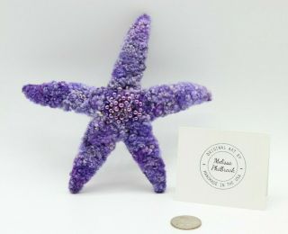 Purple Needle Felted Wool Beaded Starfish Folk Art Doll Melissa Philbrook 7 " Usa