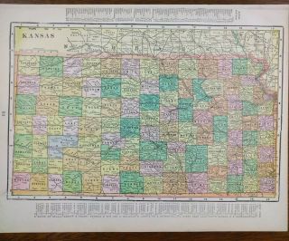 Vintage 1902 Kansas Map 14 " X11 " Old Antique Garden City Salina Topeka