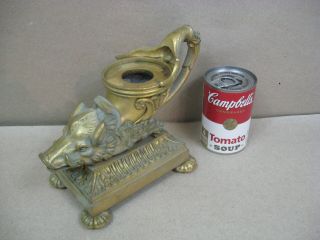 Antique Brass Argand Astral Rhytone Boar Oil Lamp Base Part Messenger Style