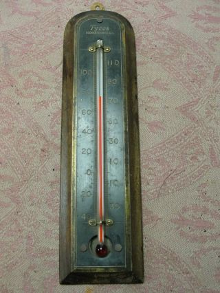 Antique Wood Brass Tycos Rochester Ny Indoor Outdoor Fahrenheit Wall Thermometer