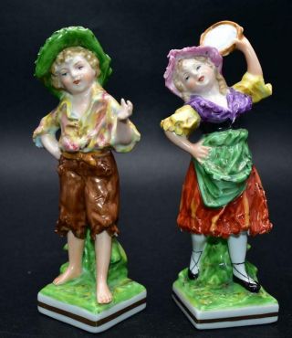 Rare Pair Antique German Ernst Bohne Porcelain Figures Girl Boy Dancers Dresden