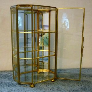 Vintage Brass And Glass Mirrored Curio Display Cabinet Tabletop Case
