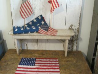 Old Primitive Red White Blue 48 Stars Usa Silk Cloth Flag American Country Aafa