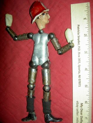Antique Bucherer SABA multi - jointed molded fire helmet FIREMAN doll figure 3