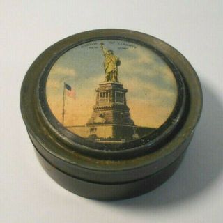 Lady Of Liberty Antique Vtg Metal Tin Box Souvenir - York City Statue Small