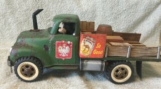 Antique Tonka Pressed Steel Flatbed Truck Car With Mickey Driving