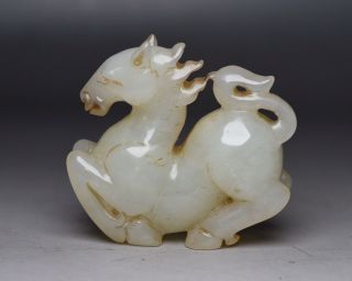Chinese Antique Hand - Carved White Jade Horse Beast Figure Statues