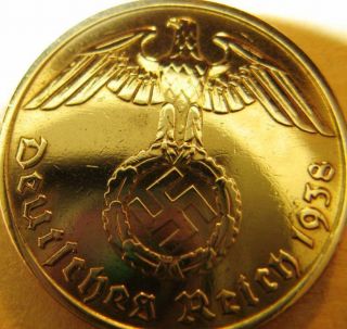 German 10 Reichspfennig 1938 - Gold Coloured - Coin Third Reich - Wwii - Antique Vintage
