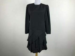 Vintage 80s 90s Dress Size M Black Sheath Layered Cocktail Party Long Sleeve