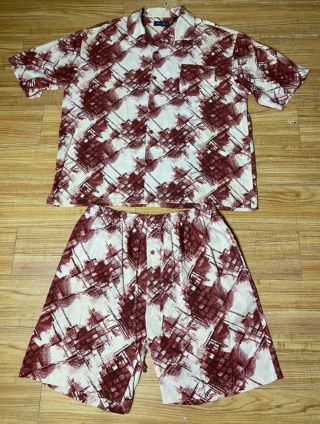 Vintage Karl Kani Men’s Silk Linen Button Down Short Set Size Xl/xxl Hip Hop