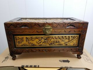 Chinese/asian Hand Carved Antique Style Wooden Chest/trunk Angels Cherubs