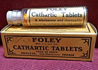 Antique Medicine Bottle Quack: Foley’s Cathartic Tablets W/full Contents Drug