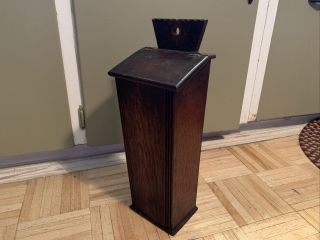 18th Century English Oak Wood Pipe / Candle Box 1720 - 1750 W Chip Carved Top
