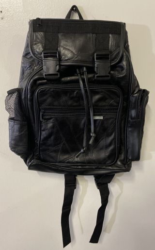 Vintage Leather Backpack Handbag Purse Black Snaps And Zippers