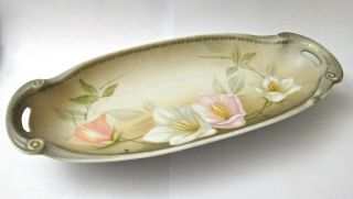 Rs Germany Tillowitz Floral Handle Tray/bowl,  10.  5 " X5 " X1.  5 " Silesia Germ Antique