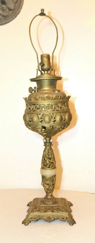 Antique Ornate Bradley & Hubbard B&h Cast Iron Onyx Electrified Oil Parlor Lamp