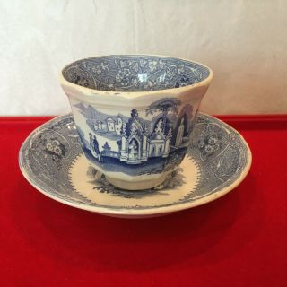 Blue And White Transferware W.  Adams And Sons " Columbia " Ironstone Cup & Saucer