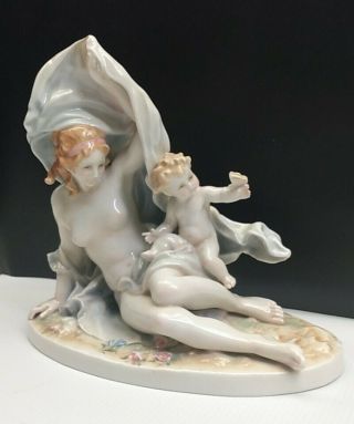 Karl Ens Porcelain Nude Woman With Child And Butterfly Early 1900s Deco