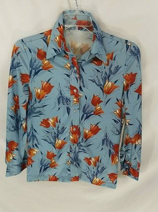 Vtg 70s Groovy Disco Floral Long - Sleeve Button - Front Shirt Mens S/m