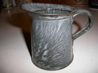 Old Vintage Small 3 1/2 Inch Gray Graniteware Measure,  Kitchen Enamel,  Agate